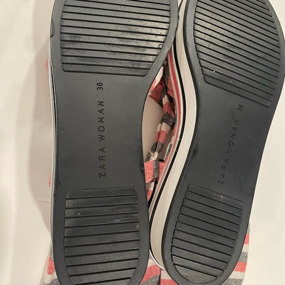 Zara Stripe Ankle Lace Up Chunky Platform Sandals Americana Red White, size 6 - Picture 6 of 10